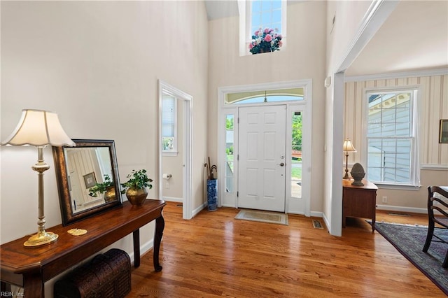 20639 Creekside Dr, Smithfield, VA 23430 - entrance foyer with baseboards, wood finished floors, and a towering ceiling