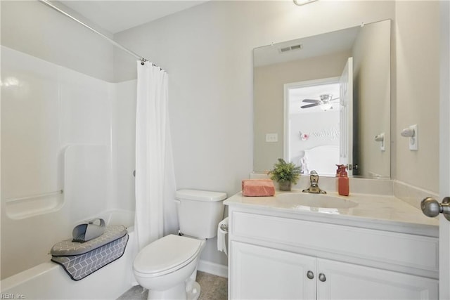 bathroom featuring visible vents, toilet, and vanity