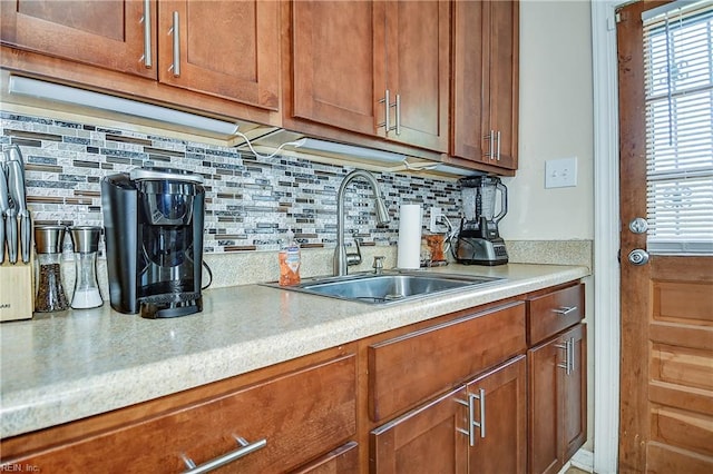 bar with backsplash and a sink