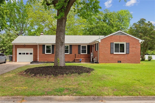27 Hankins Dr, Hampton, VA 23669 - ranch-style home featuring a garage, brick siding, a front yard, and concrete driveway