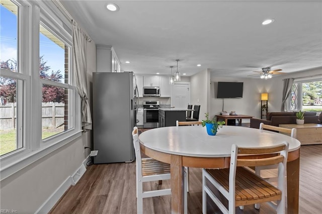 2600 Smithson Dr, Chesapeake, VA 23322 - dining space with recessed lighting, a ceiling fan, wood finished floors, and visible vents
