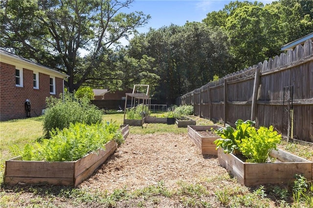 view of yard with fence and a vegetable garden