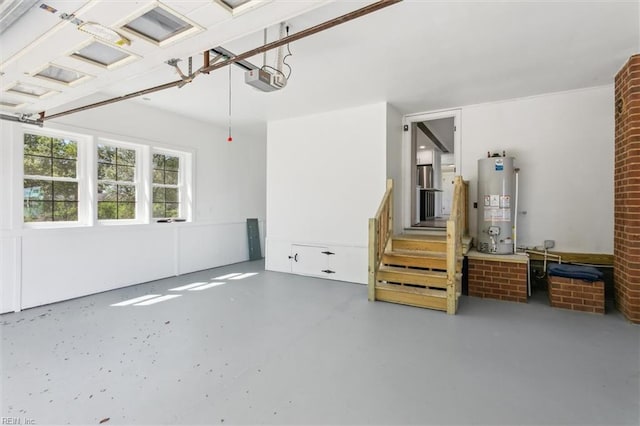 garage featuring a garage door opener and gas water heater