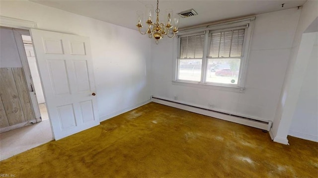 1233 Transylvania Ave, Chesapeake, VA 23324 - unfurnished dining area with a baseboard radiator, a chandelier, and baseboards