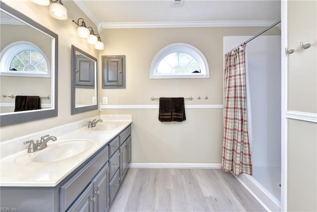 109 Van Curen Ct, Yorktown, VA 23693 - full bathroom with a sink, ornamental molding, double vanity, and wood finished floors