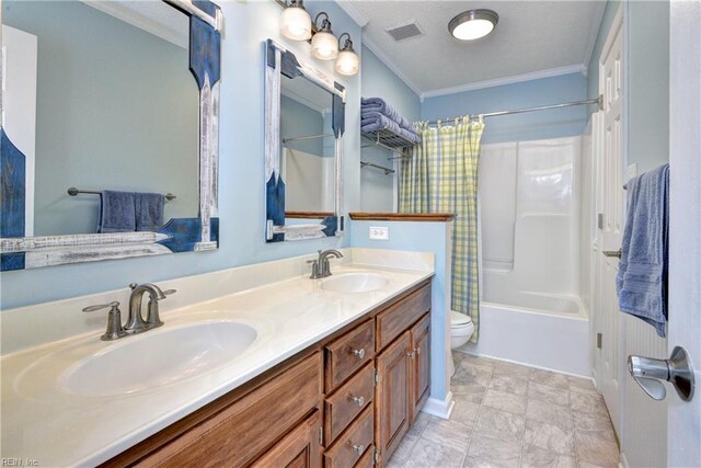 109 Van Curen Ct, Yorktown, VA 23693 - full bath featuring a sink, crown molding, shower / bath combo with shower curtain, and visible vents