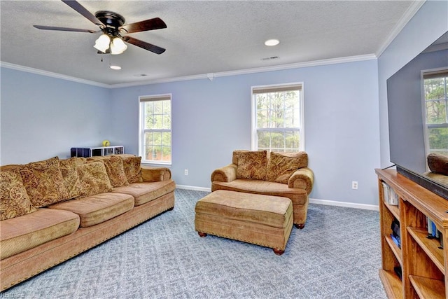 109 Van Curen Ct, Yorktown, VA 23693 - carpeted living room featuring plenty of natural light, a ceiling fan, and baseboards