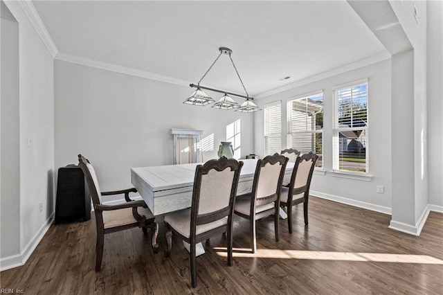 2848 Kingsfield Dr, Virginia Beach, VA 23456 - dining area with crown molding, baseboards, and dark wood-style floors