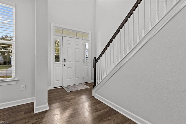 2848 Kingsfield Dr, Virginia Beach, VA 23456 - foyer entrance featuring a healthy amount of sunlight, baseboards, stairway, and dark wood-style flooring