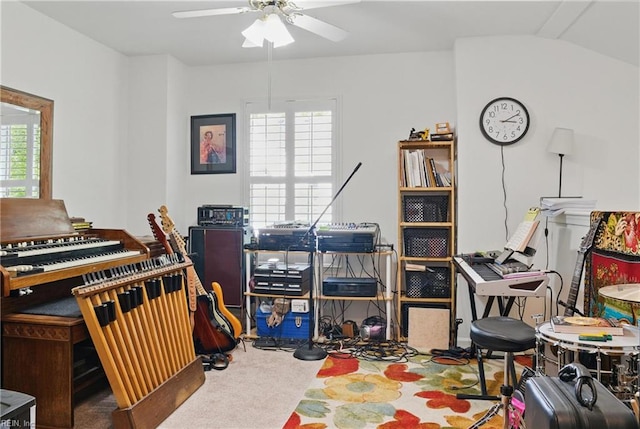 interior space with a ceiling fan and plenty of natural light