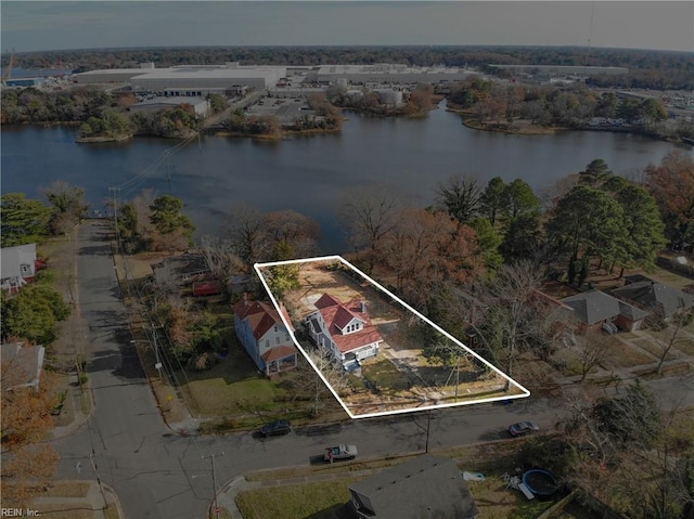 aerial view featuring a water view