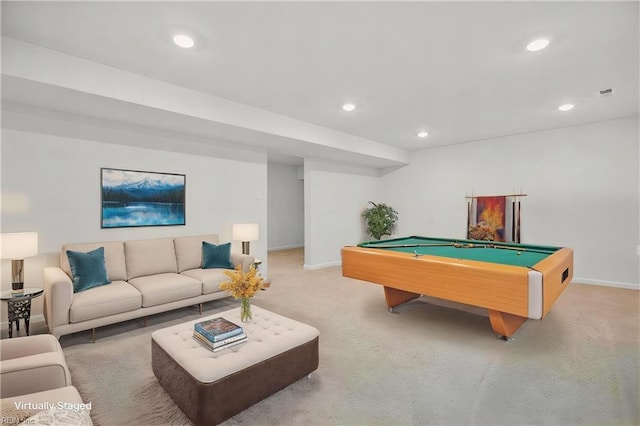 game room featuring baseboards, recessed lighting, and pool table