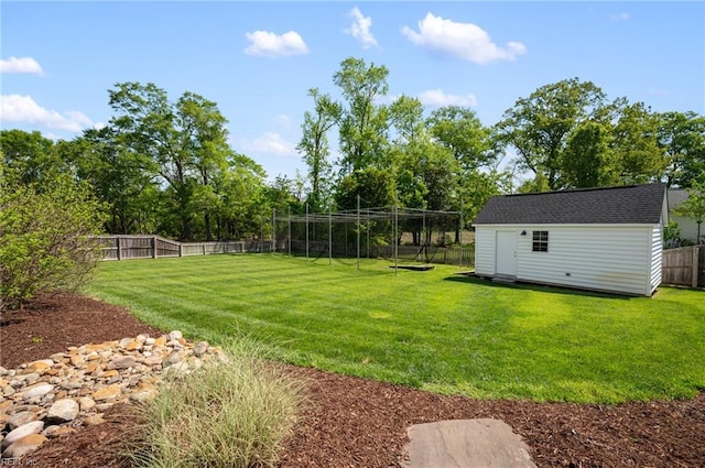 view of yard with an outbuilding and a fenced backyard