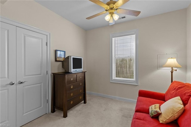 8506 Atlantic Ave Unit B, Virginia Beach, VA 23451 - sitting room with baseboards, ceiling fan, light colored carpet, and visible vents