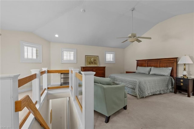 8506 Atlantic Ave Unit B, Virginia Beach, VA 23451 - bedroom with light colored carpet, a ceiling fan, and lofted ceiling
