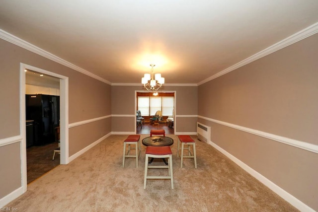 8562 Executive Dr Unit B2, Norfolk, VA 23503 - dining area featuring crown molding, baseboards, light colored carpet, and a chandelier