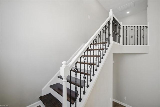 3612 Purebred Dr, Virginia Beach, VA 23453 - staircase featuring baseboards, recessed lighting, a towering ceiling, and visible vents