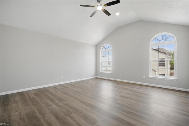 3612 Purebred Dr, Virginia Beach, VA 23453 - empty room with baseboards, a ceiling fan, wood finished floors, and lofted ceiling