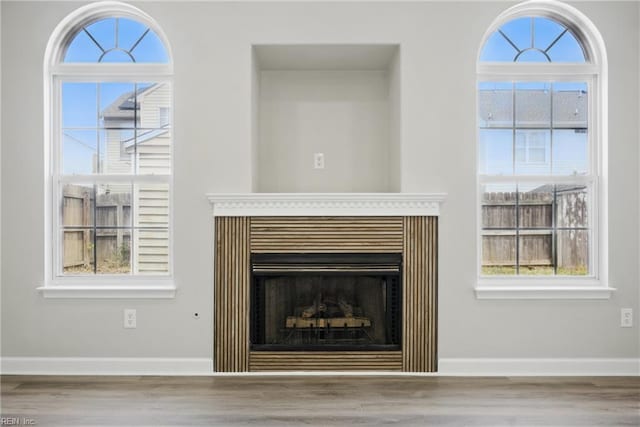 3612 Purebred Dr, Virginia Beach, VA 23453 - room details with baseboards, wood finished floors, and a fireplace