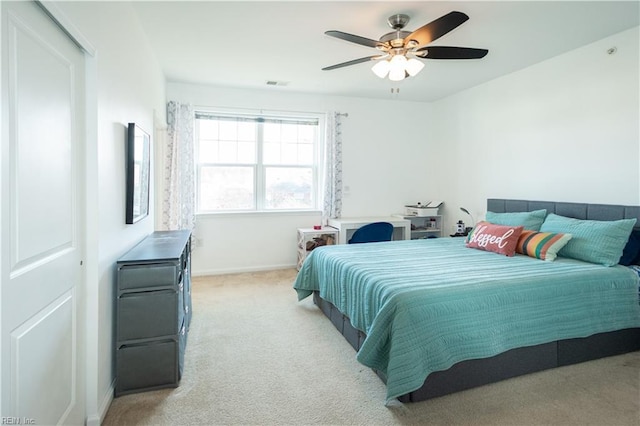 4309 Hillingdon Bnd Unit 303, Chesapeake, VA 23321 - bedroom featuring baseboards, visible vents, ceiling fan, and light colored carpet