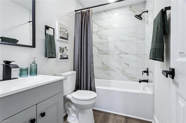 9 W Bayberry Ct, Hampton, VA 23669 - bathroom featuring vanity, toilet, wood finished floors, and shower / tub combo with curtain