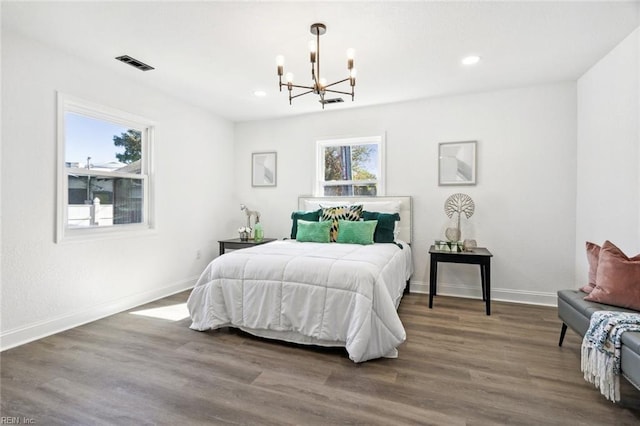 9 W Bayberry Ct, Hampton, VA 23669 - bedroom with recessed lighting, a chandelier, wood finished floors, and visible vents