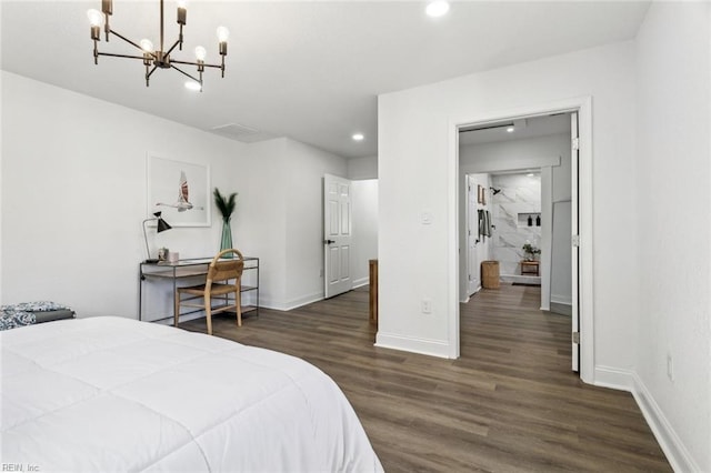 9 W Bayberry Ct, Hampton, VA 23669 - bedroom featuring dark wood-style flooring, a chandelier, recessed lighting, baseboards, and visible vents