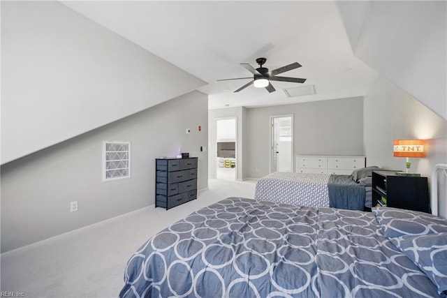 bedroom featuring a ceiling fan, baseboards, and carpet