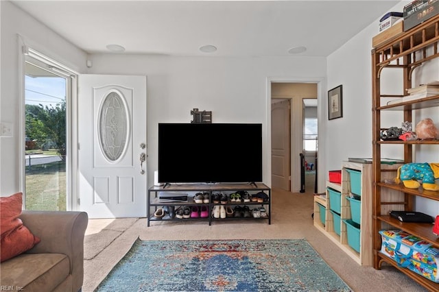 view of carpeted living area