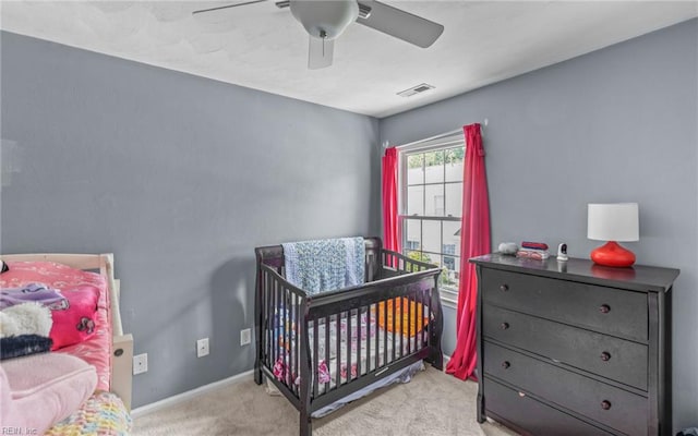 3116 Crosstimber Way, Virginia Beach, VA 23456 - carpeted bedroom featuring baseboards, a crib, a ceiling fan, and visible vents