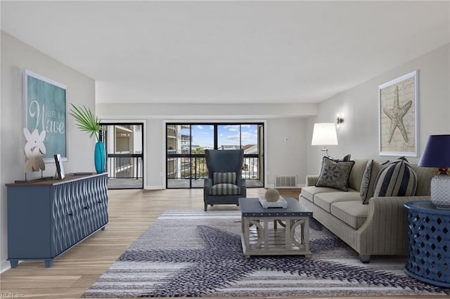 2830 Shore Dr Unit 405, Virginia Beach, VA 23451 - living room featuring baseboards, light wood-type flooring, and visible vents