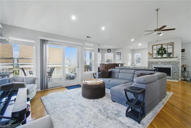 828 Vanderbilt Ave, Virginia Beach, VA 23451 - living area featuring plenty of natural light, a ceiling fan, lofted ceiling, and wood finished floors