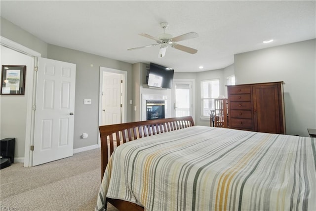828 Vanderbilt Ave, Virginia Beach, VA 23451 - carpeted bedroom with a ceiling fan, baseboards, recessed lighting, and a glass covered fireplace