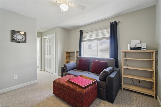 828 Vanderbilt Ave, Virginia Beach, VA 23451 - living area with baseboards, carpet flooring, and ceiling fan