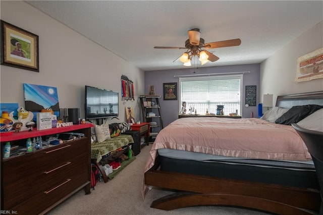 bedroom with carpet floors and ceiling fan