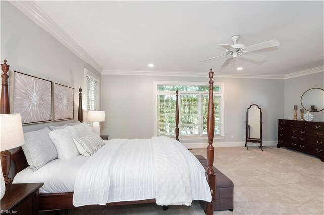 1263 Murphys Mill Rd, Suffolk, VA 23434 - carpeted bedroom featuring baseboards, ornamental molding, a ceiling fan, and recessed lighting
