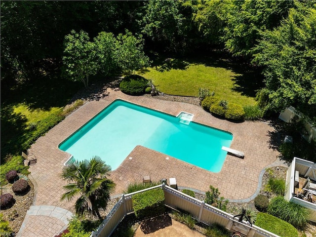 1263 Murphys Mill Rd, Suffolk, VA 23434 - view of pool with a patio, a diving board, fence, and a fenced in pool