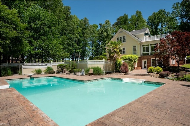 1263 Murphys Mill Rd, Suffolk, VA 23434 - view of pool with a fenced in pool, fence, a patio, and a diving board