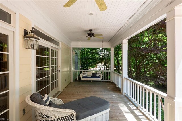 1263 Murphys Mill Rd, Suffolk, VA 23434 - wooden terrace featuring covered porch and ceiling fan