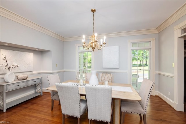 1263 Murphys Mill Rd, Suffolk, VA 23434 - dining room with ornamental molding, wood finished floors, and a chandelier