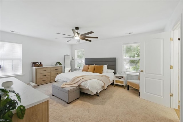 1728 Eleni Ct, Virginia Beach, VA 23453 - bedroom with light carpet, a ceiling fan, and visible vents