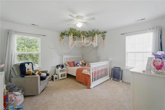 1728 Eleni Ct, Virginia Beach, VA 23453 - bedroom featuring visible vents, ceiling fan, and light carpet