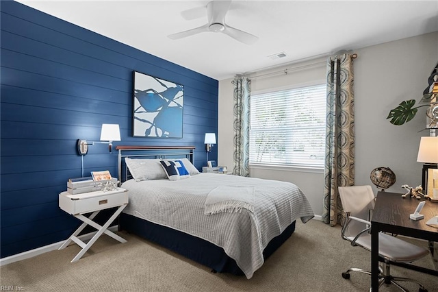 1728 Vankar Dr, Virginia Beach, VA 23456 - carpeted bedroom with baseboards, ceiling fan, wood walls, and visible vents