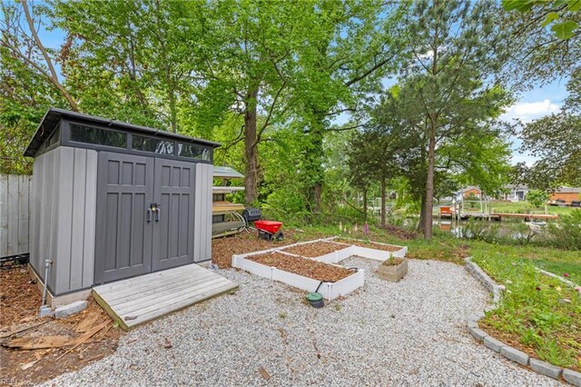 view of shed with a vegetable garden