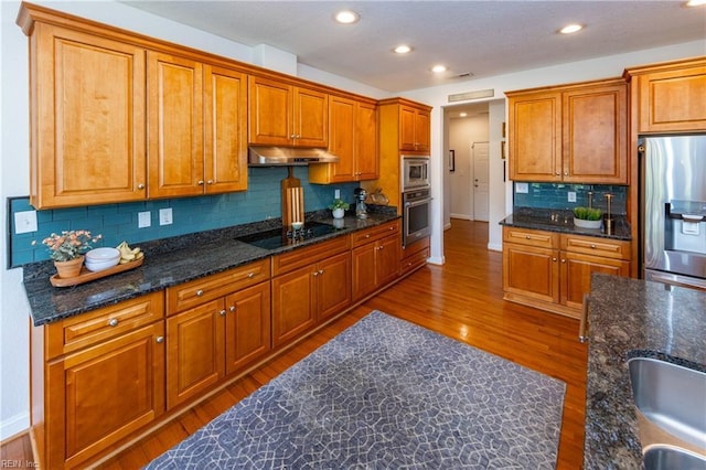 1829 Fury Way, Virginia Beach, VA 23456 - kitchen featuring wood finished floors, recessed lighting, under cabinet range hood, tasteful backsplash, and stainless steel appliances
