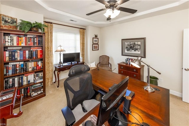 1829 Fury Way, Virginia Beach, VA 23456 - carpeted office space with a ceiling fan, a tray ceiling, visible vents, and baseboards