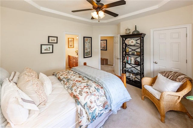 1829 Fury Way, Virginia Beach, VA 23456 - bedroom featuring a raised ceiling, ceiling fan, ensuite bathroom, and light colored carpet