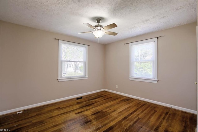 22 Mitchell Rd, Hampton, VA 23669 - empty room featuring a ceiling fan, a textured ceiling, visible vents, baseboards, and wood-type flooring