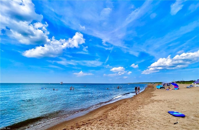 view of water feature with a view of the beach