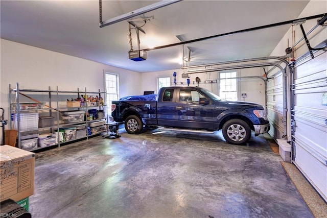 garage with a garage door opener